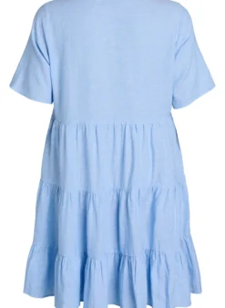 Knielanges A-Linien-Kleid aus Leinen und Viskose