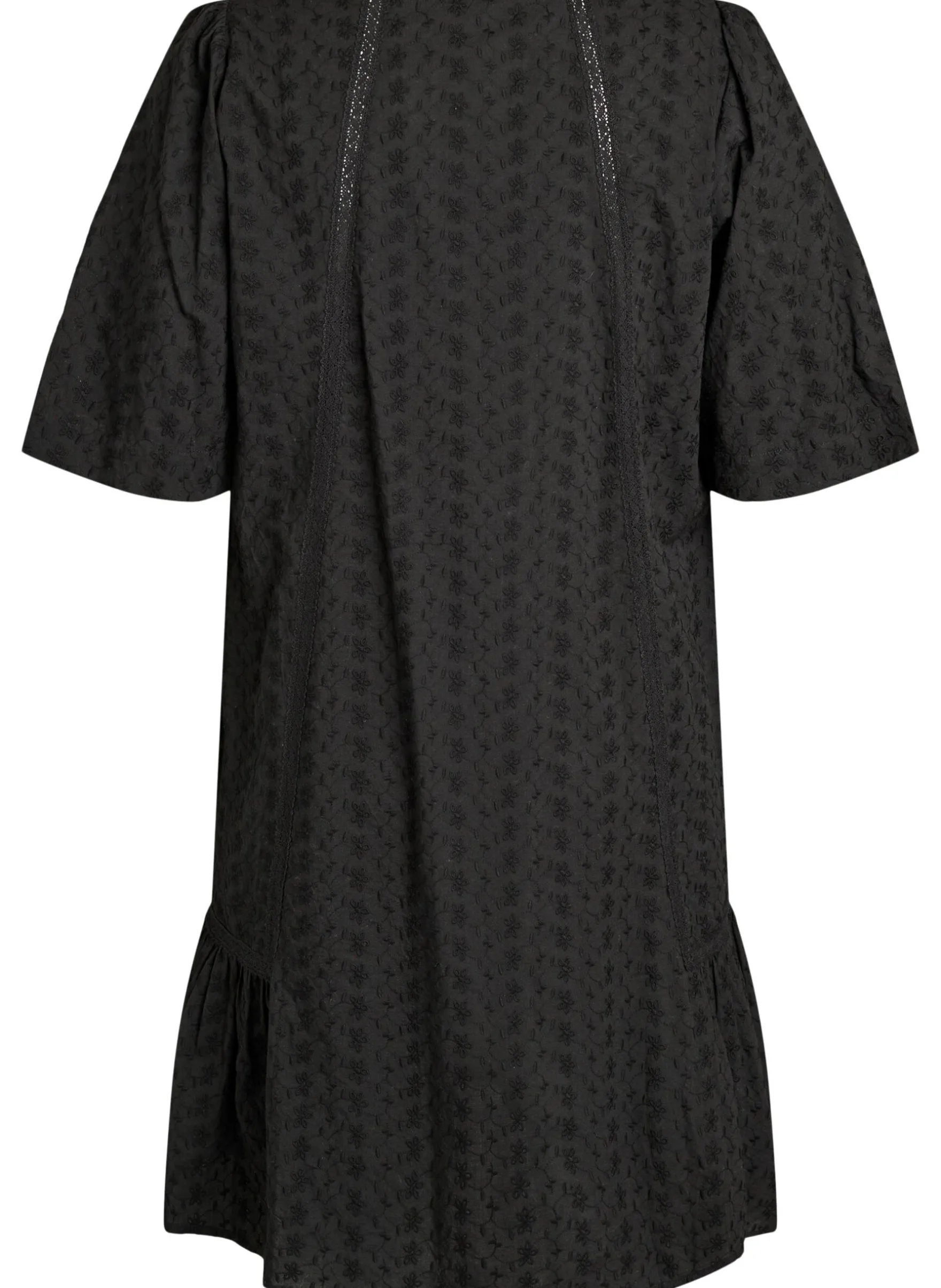 Knielanges Kleid aus Baumwolle mit Stickerei und V-Ausschnitt