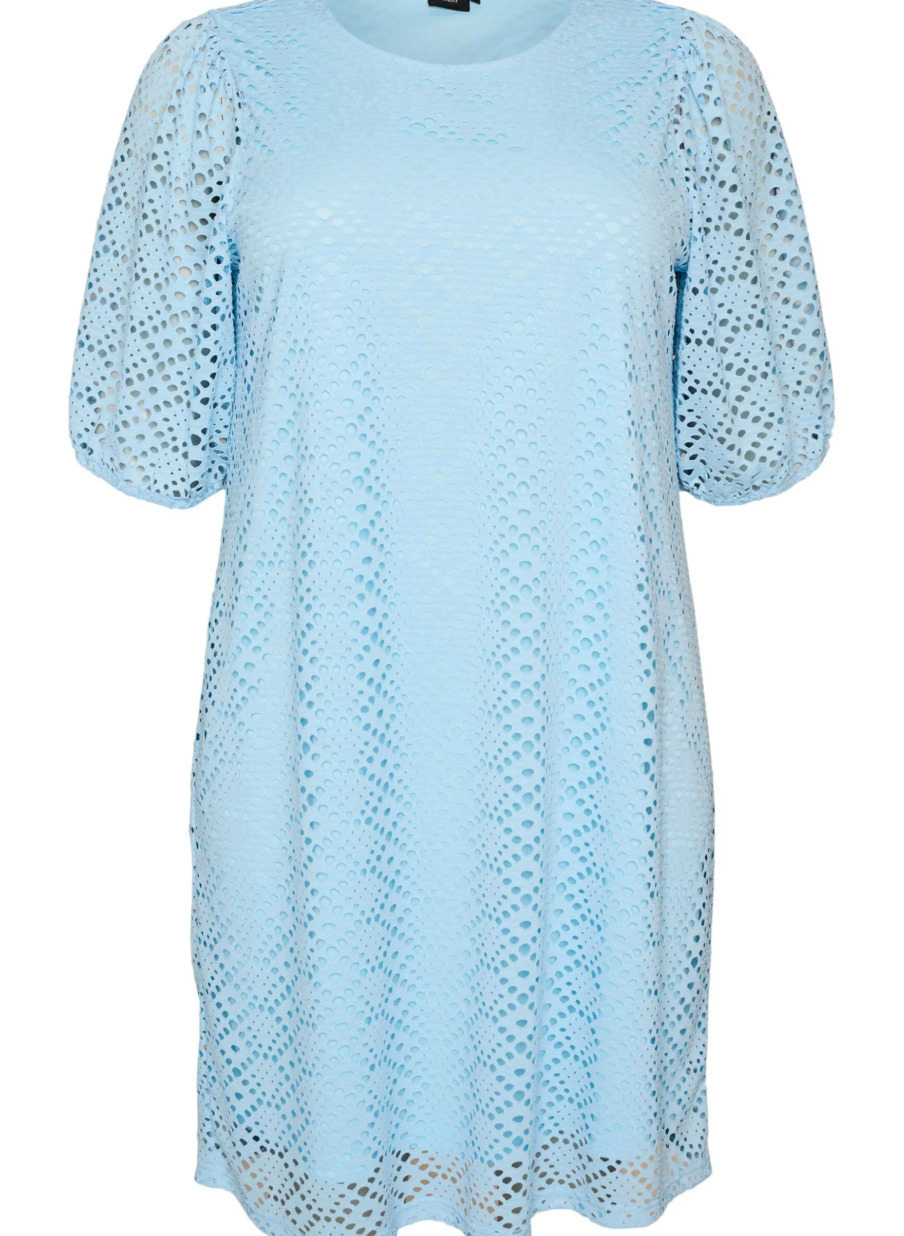 Knielanges Kleid mit Lochmuster und kurzen Ärmeln