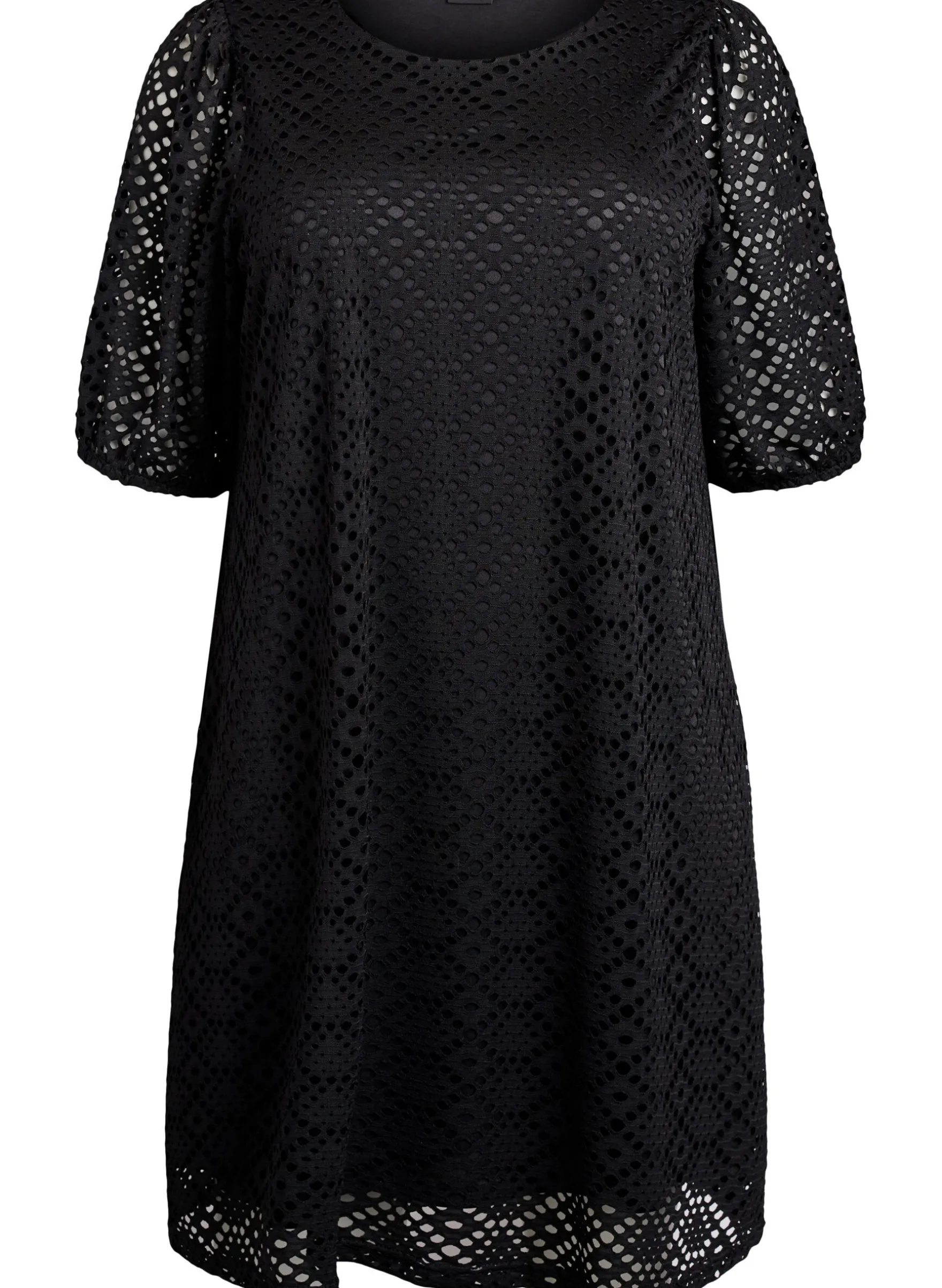 Knielanges Kleid mit Lochmuster und kurzen Ärmeln