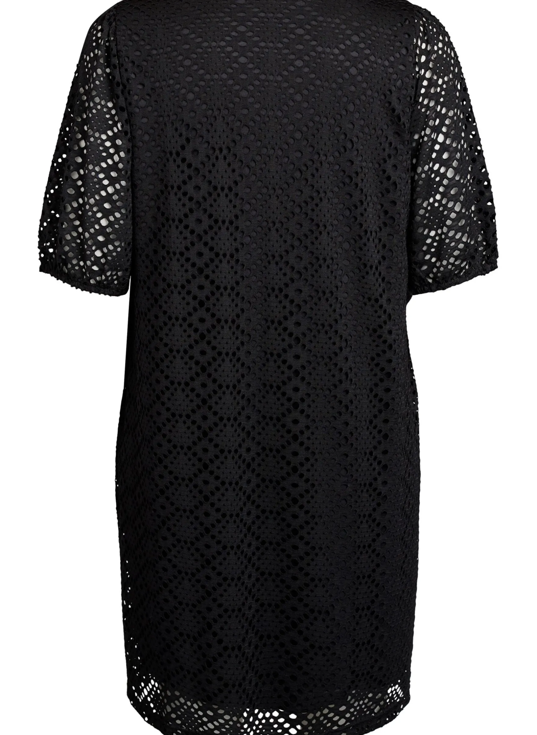 Knielanges Kleid mit Lochmuster und kurzen Ärmeln