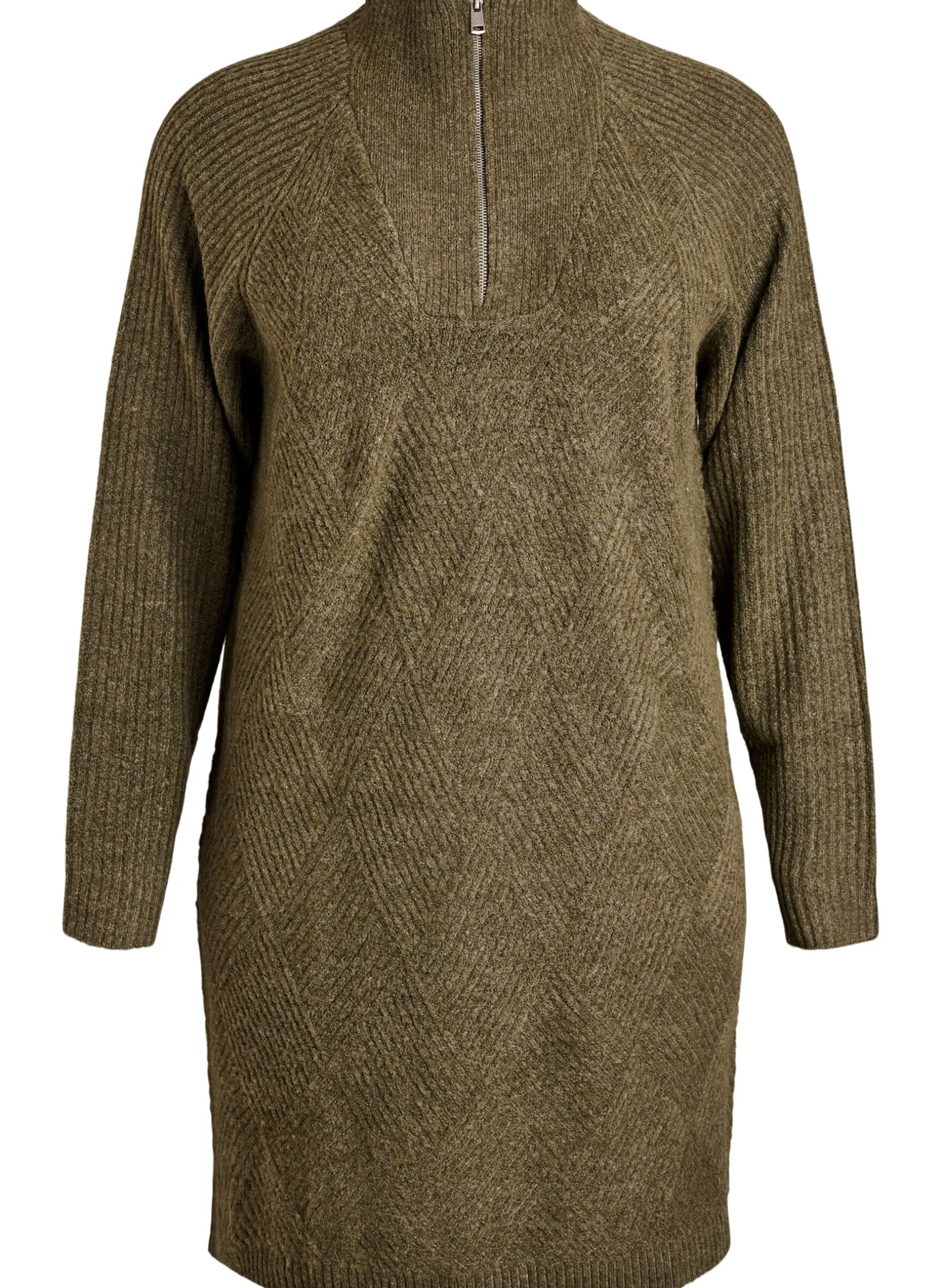 Knielanges Strickkleid mit hohem Kragen