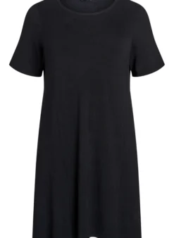 Knielanges Strickkleid mit kurzen Ärmeln.