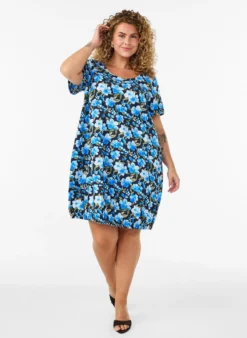 Kurzarm Baumwollkleid mit Print