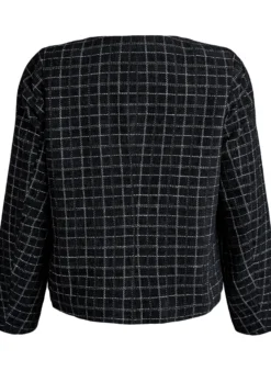 Kurzer karierter Bouclé-Blazer mit Rundhalsausschnitt