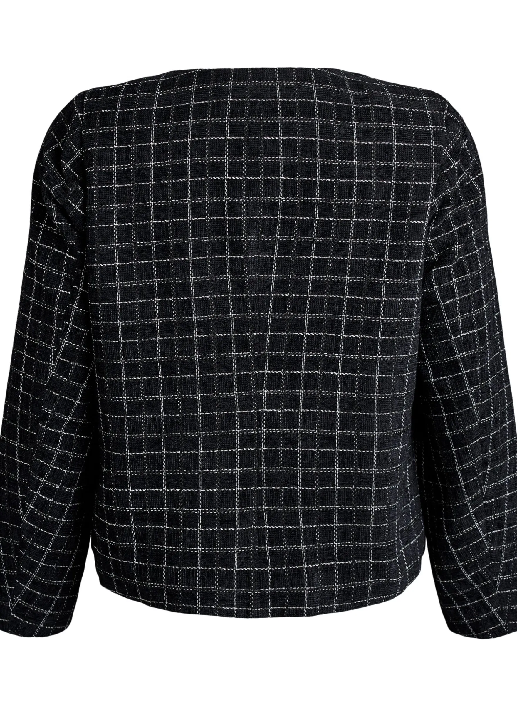 Kurzer karierter Bouclé-Blazer mit Rundhalsausschnitt
