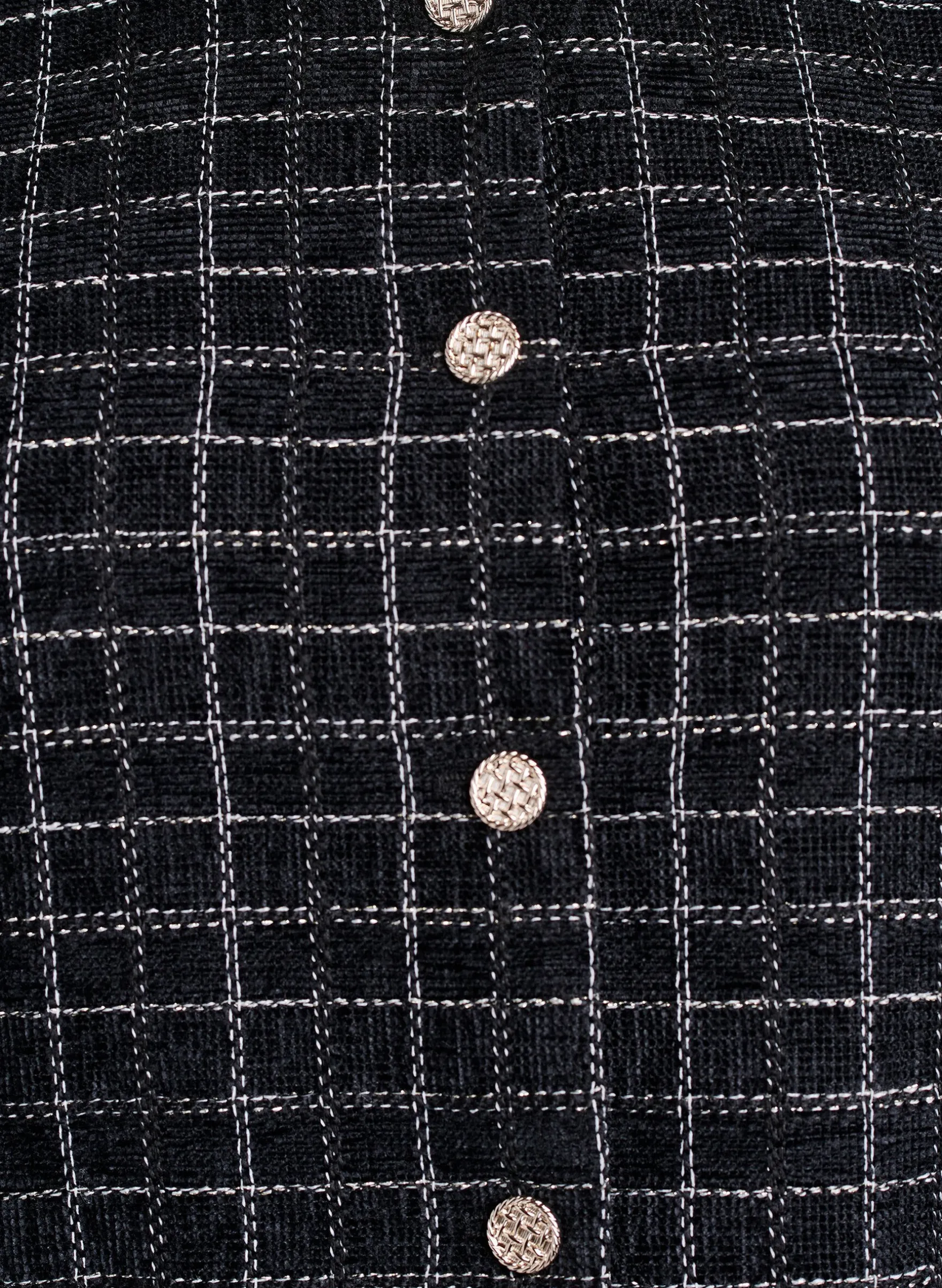 Kurzer karierter Bouclé-Blazer mit Rundhalsausschnitt