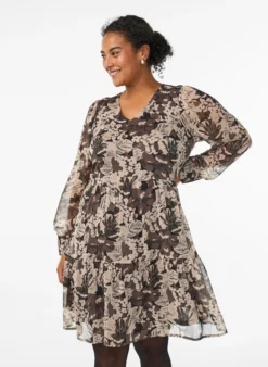 Kurzes A-Linien-Kleid mit geblümtem Print