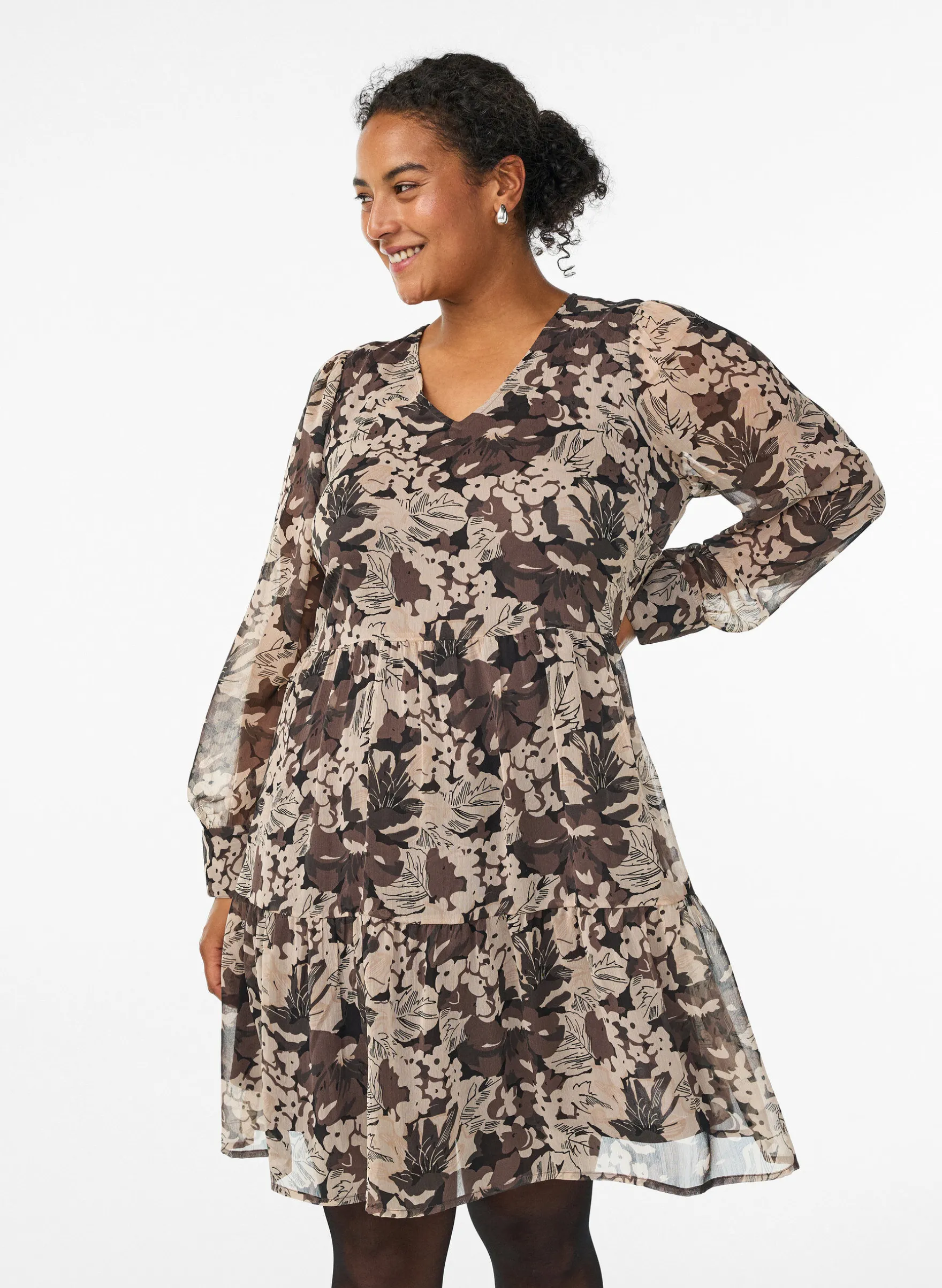 Kurzes A-Linien-Kleid mit geblümtem Print