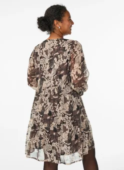 Kurzes A-Linien-Kleid mit geblümtem Print