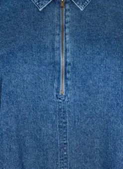 Kurzes Denim-Kleid mit Reißverschluss und 3/4-Ärmeln