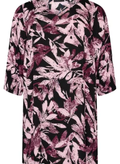 Kurzes geblümtes Kleid aus Viskose mit 3/4-Ärmeln