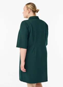 Kurzes Hemdblusenkleid aus Baumwolle mit 3/4-Ärmeln
