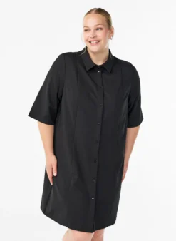 Kurzes Hemdblusenkleid aus Baumwolle mit 3/4-Ärmeln