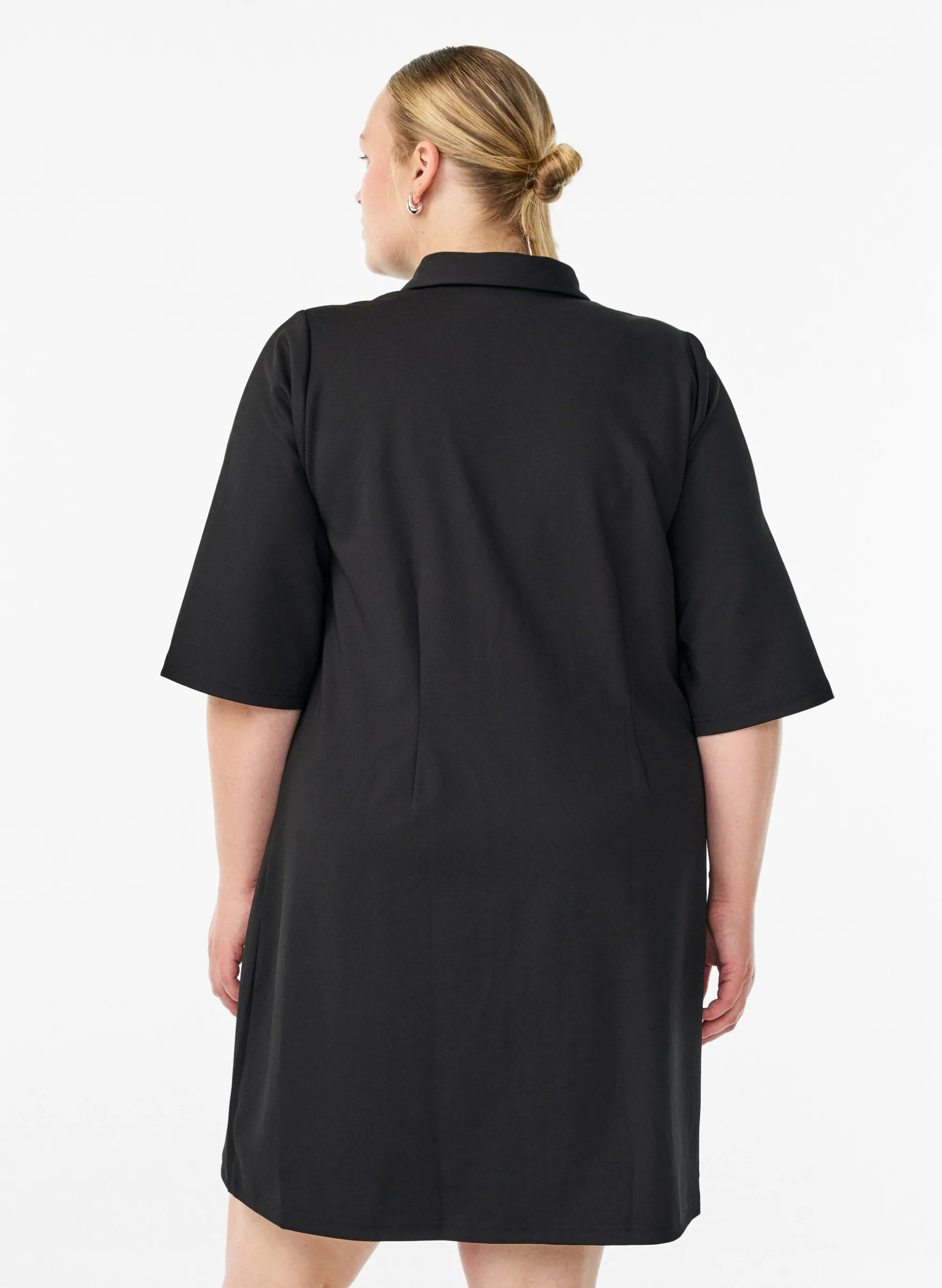 Kurzes Hemdblusenkleid aus Baumwolle mit 3/4-Ärmeln