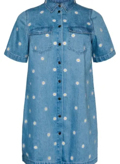 Kurzes Jeanskleid mit gestickten Blumen