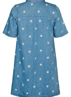 Kurzes Jeanskleid mit gestickten Blumen