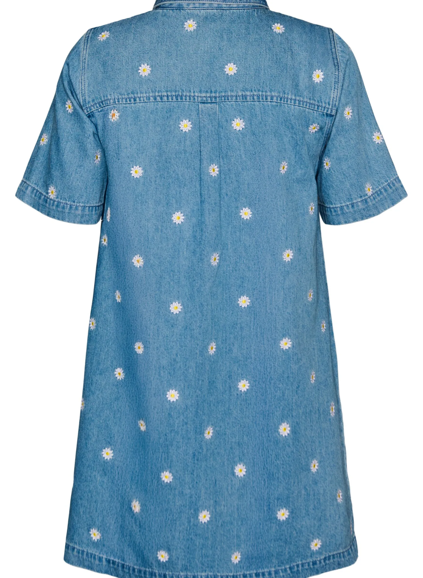 Kurzes Jeanskleid mit gestickten Blumen