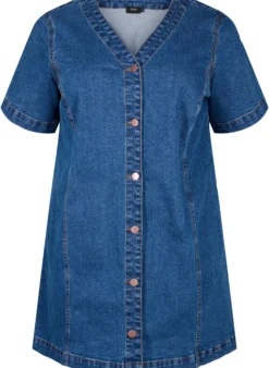 Kurzes Jeanskleid mit V-Ausschnitt
