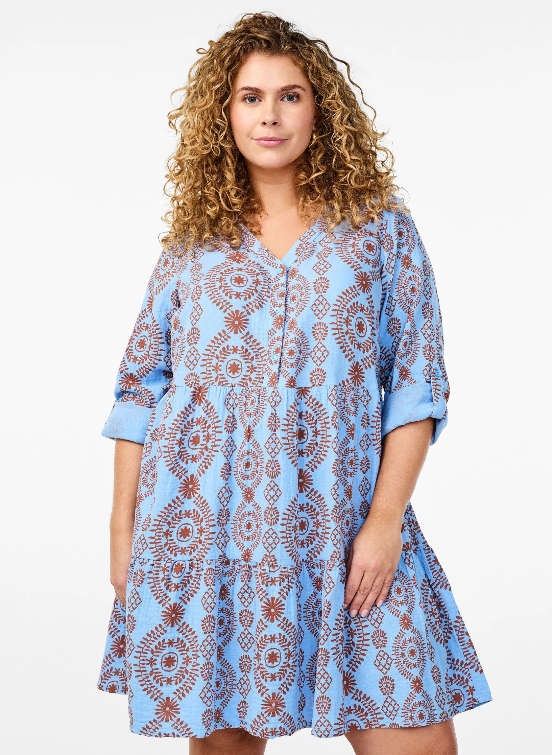Kurzes Kleid aus gemustertem Baumwoll-Musselin