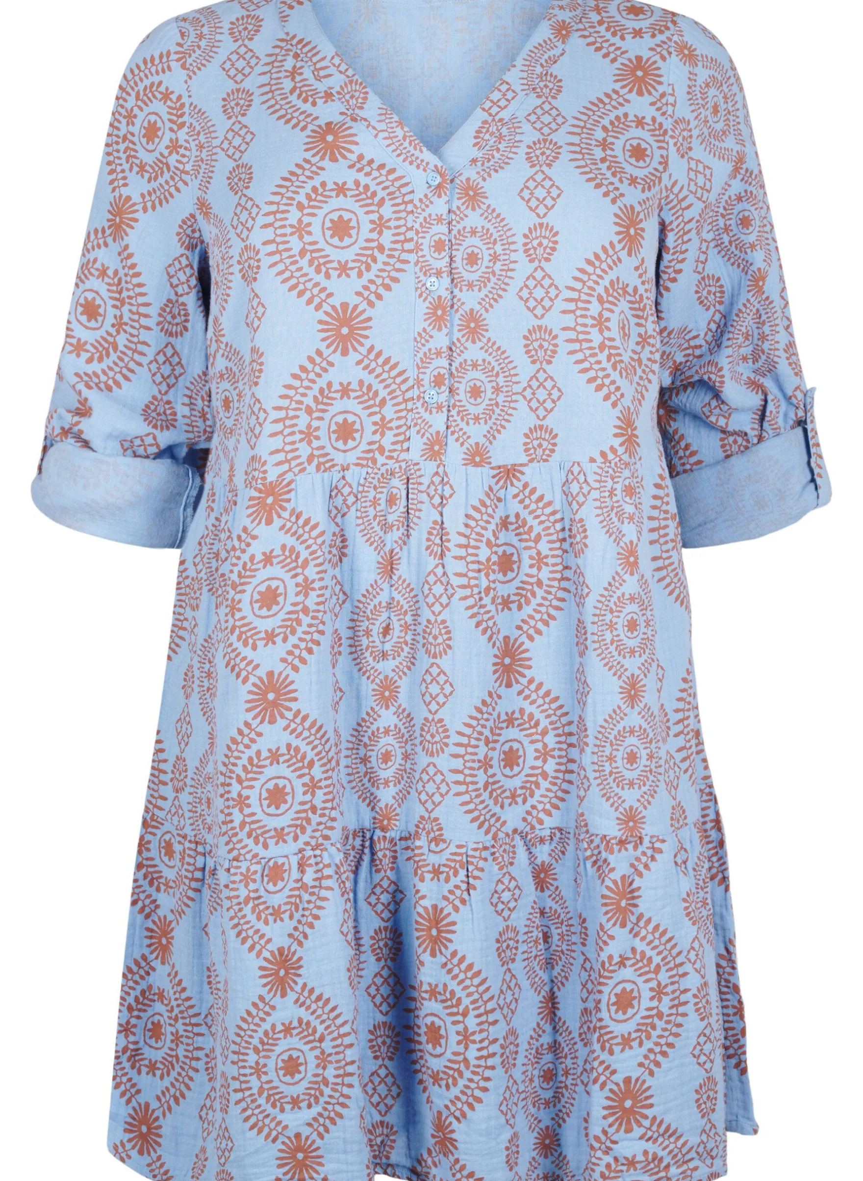 Kurzes Kleid aus gemustertem Baumwoll-Musselin