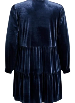 Kurzes Kleid aus Velours mit Rüschenkragen und langen Ärmeln