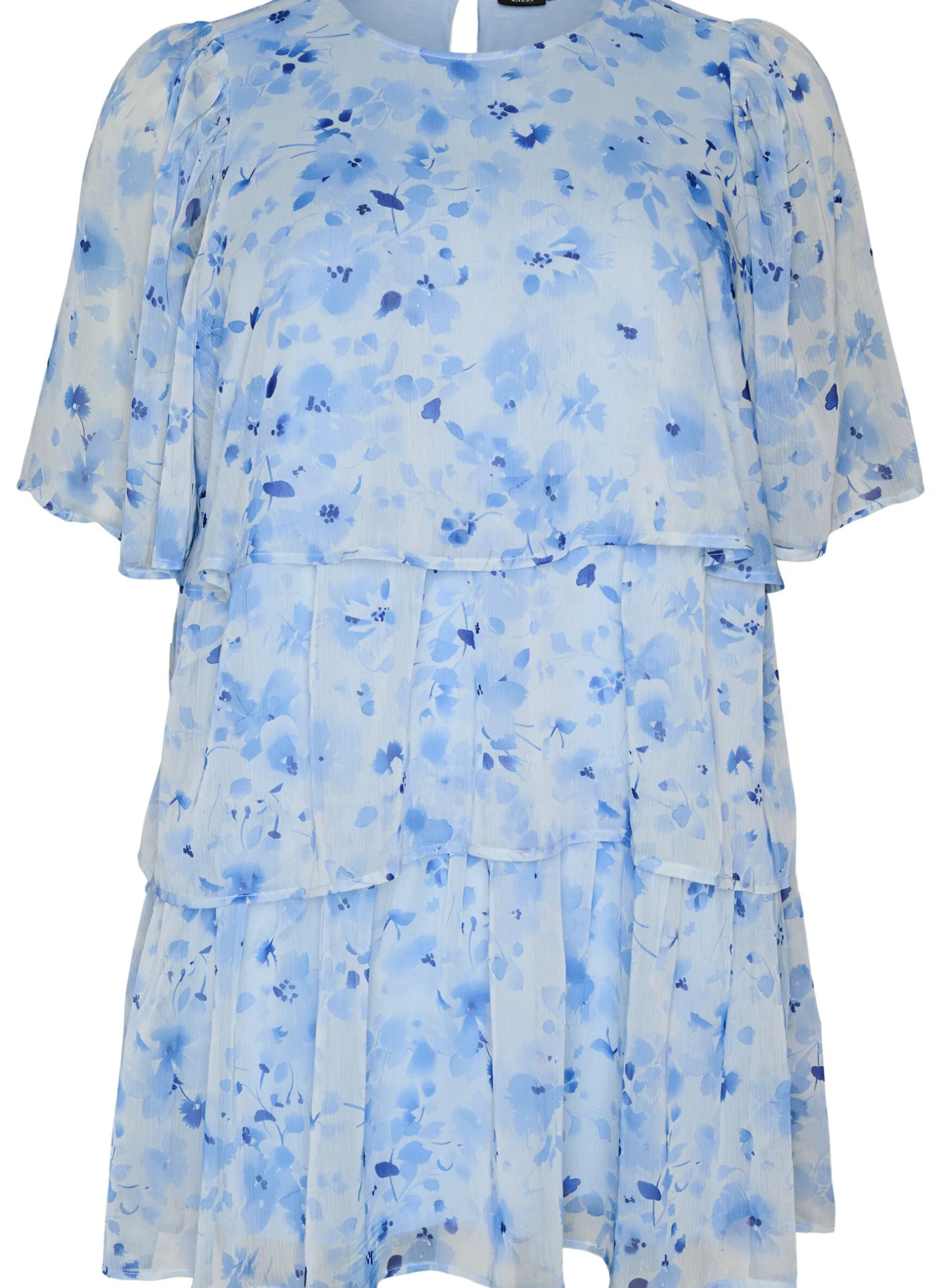 Kurzes Kleid in Chiffon-Optik mit Blumenprint und Volantlagen