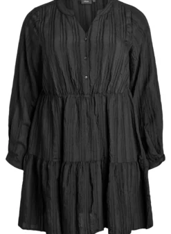 Kurzes Kleid mit gewebtem Ripp und Gummizug in der Taille