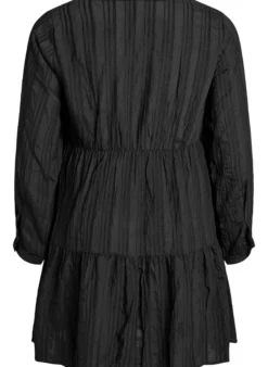 Kurzes Kleid mit gewebtem Ripp und Gummizug in der Taille