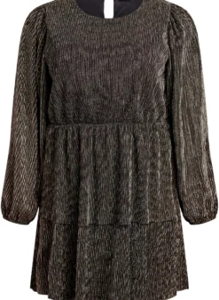 Kurzes Kleid mit Glitzerstreifen und langen Ärmeln