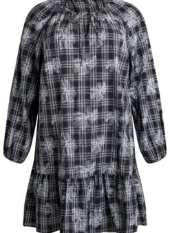 Kurzes Kleid mit Karo- und Blumenmuster