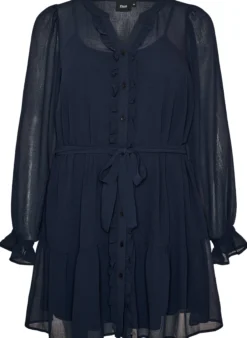 Kurzes Kleid mit Rüschendetails und Bindegürtel