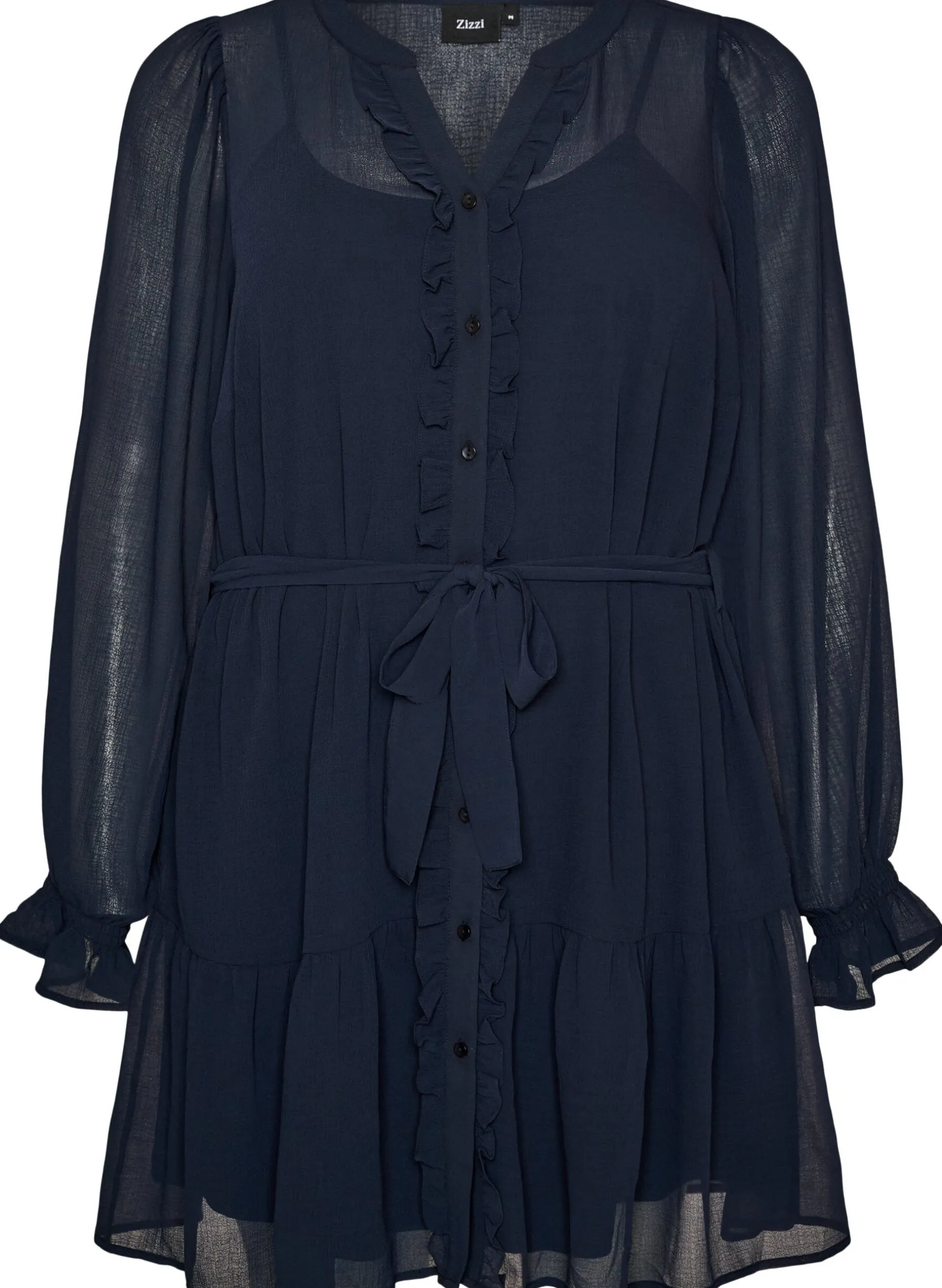 Kurzes Kleid mit Rüschendetails und Bindegürtel