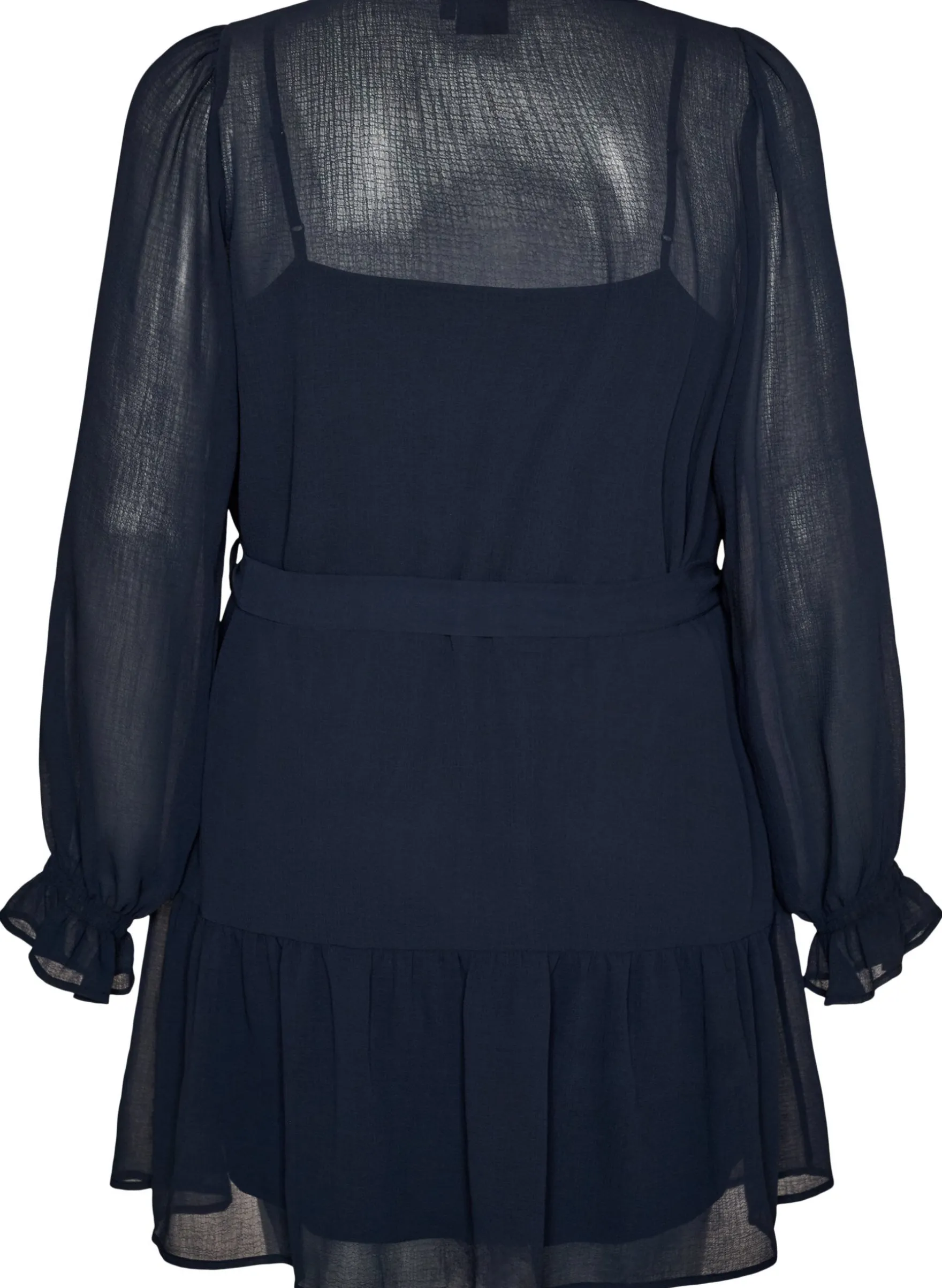 Kurzes Kleid mit Rüschendetails und Bindegürtel