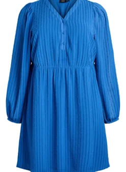 Kurzes Kleid mit Ton-in-Ton-Streifen und texturierten Punkten