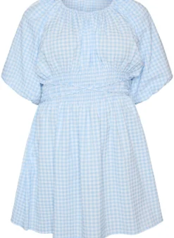 Kurzes kleinkariertes Kleid mit Ballonärmeln