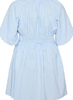 Kurzes kleinkariertes Kleid mit Ballonärmeln
