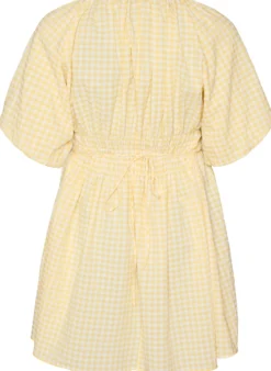 Kurzes kleinkariertes Kleid mit Ballonärmeln