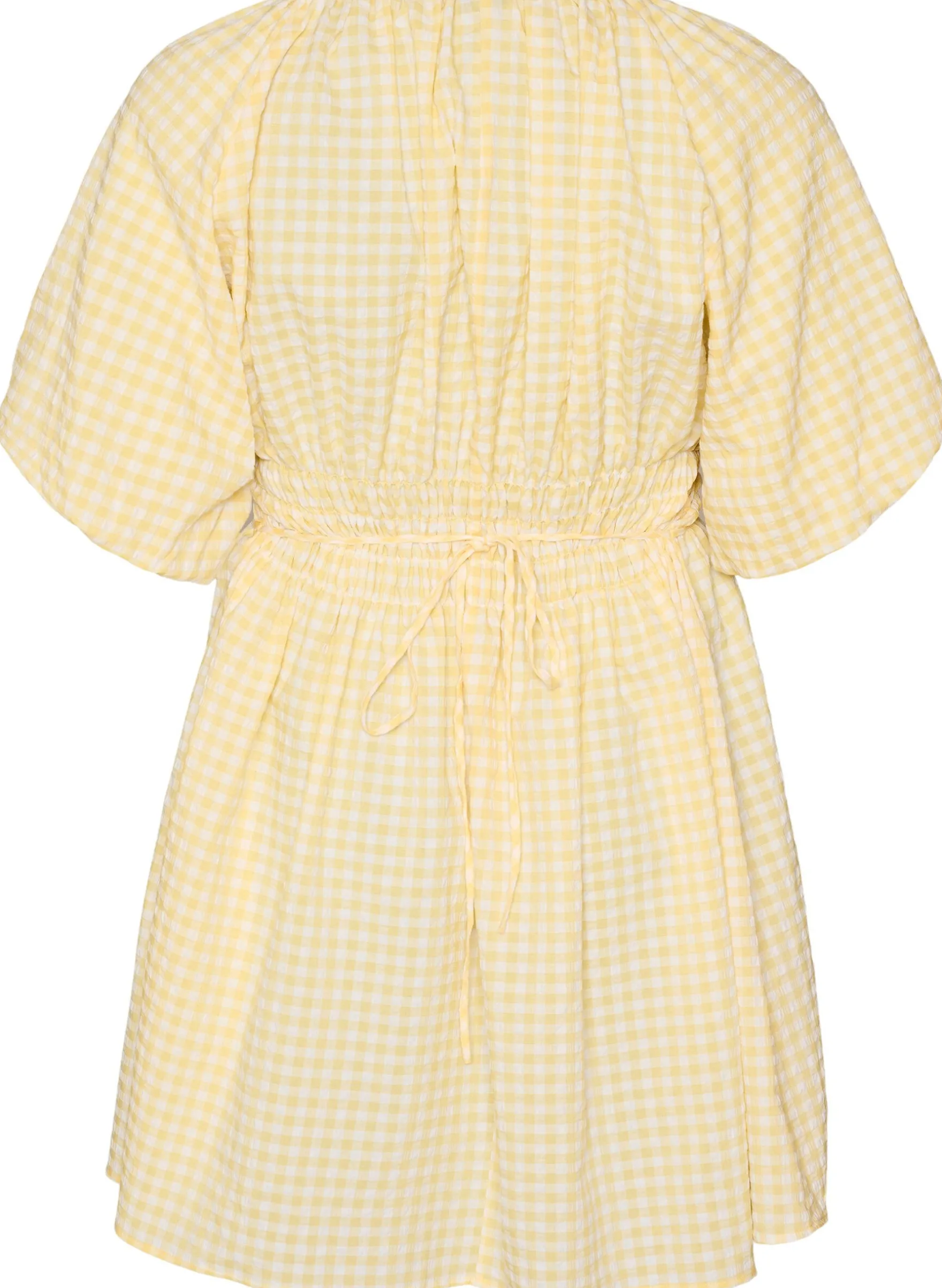 Kurzes kleinkariertes Kleid mit Ballonärmeln