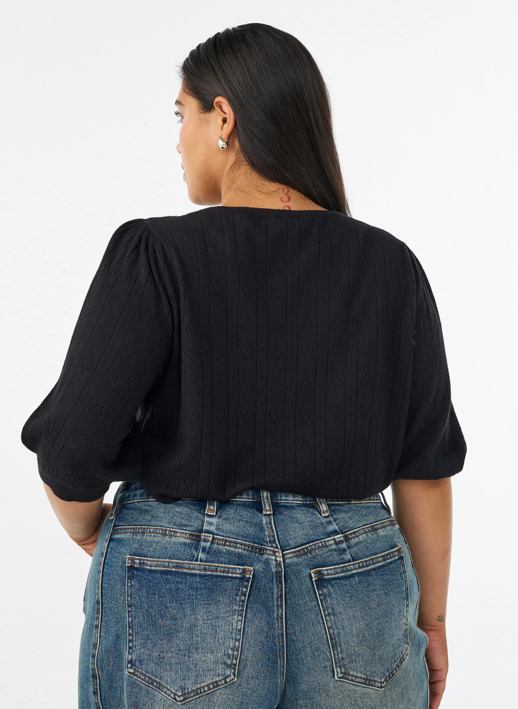 Kurzärmelige Bluse aus Strick mit Pointelle-Muster
