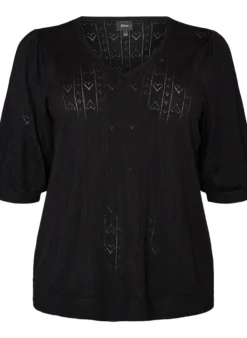 Kurzärmelige Bluse aus Strick mit Pointelle-Muster