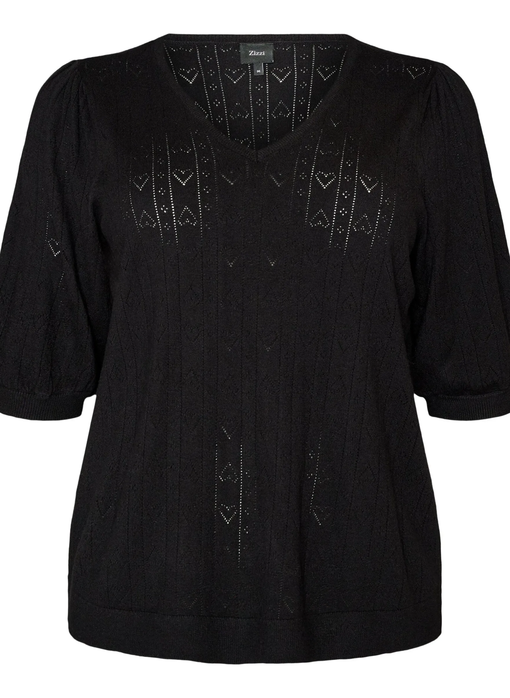 Kurzärmelige Bluse aus Strick mit Pointelle-Muster