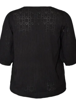Kurzärmelige Bluse aus Strick mit Pointelle-Muster