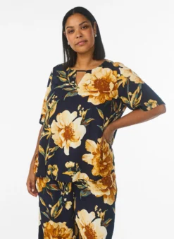 Kurzärmelige Bluse aus Viskose mit Print