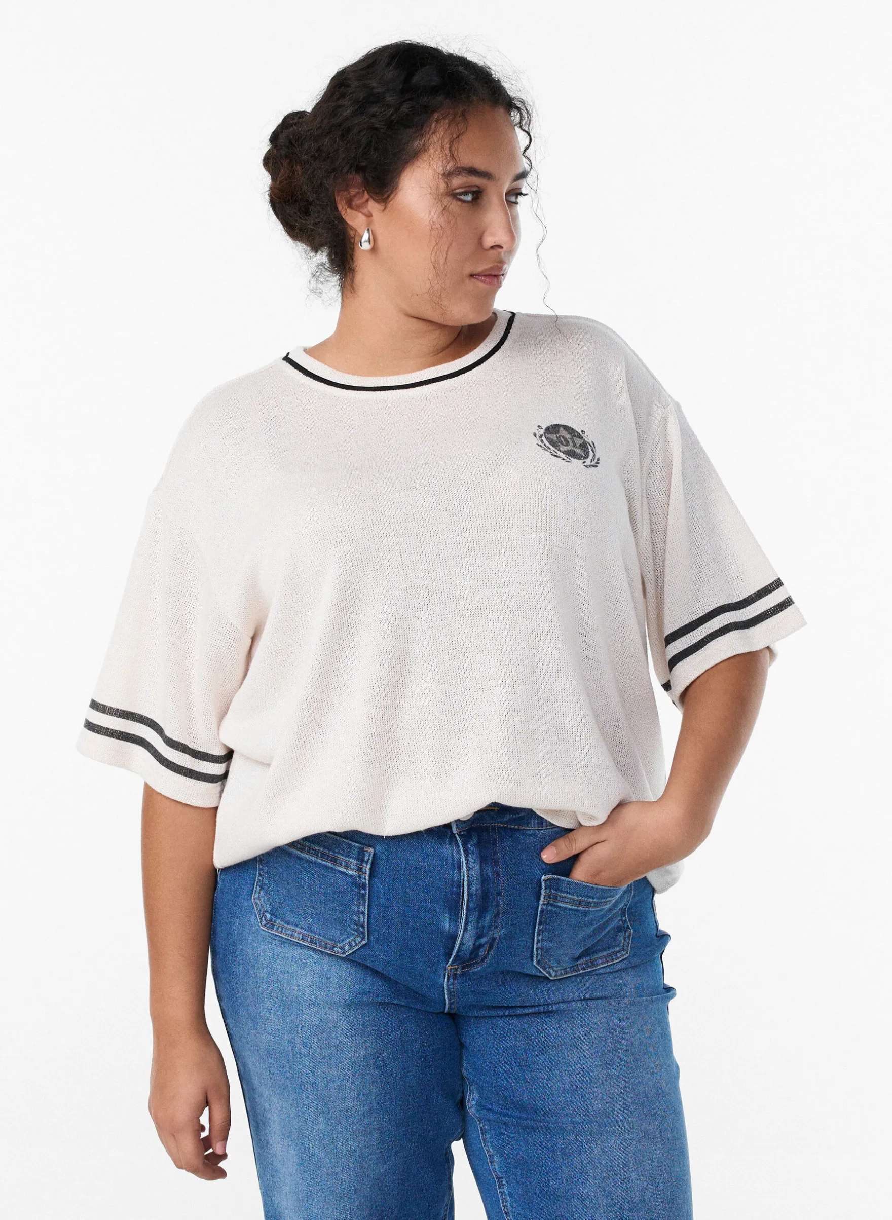 Kurzärmelige Bluse mit Kontraststreifen