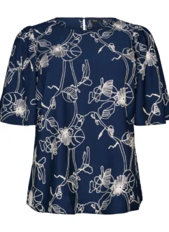 Kurzärmelige Bluse mit Stickmuster