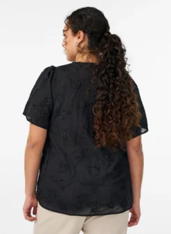 Kurzärmelige Hemdbluse mit 3D-Blumeneffekt