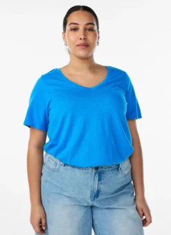 Kurzärmeliges Basic T-Shirt mit V-Ausschnitt