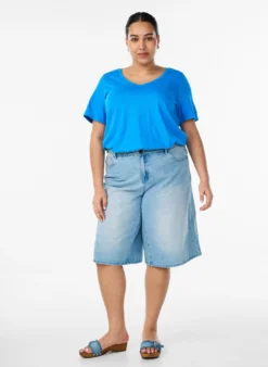 Kurzärmeliges Basic T-Shirt mit V-Ausschnitt