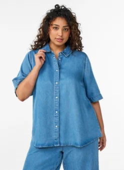 Kurzärmeliges Hemd aus Lyocell in Jeans-Optik